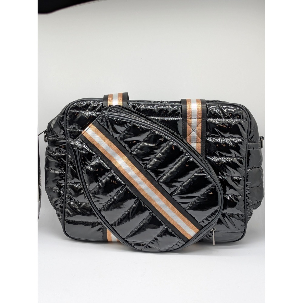 Parker & Hyde Quilted Patent Pickleball Tote Bag Black NWOT Shoulder Strap